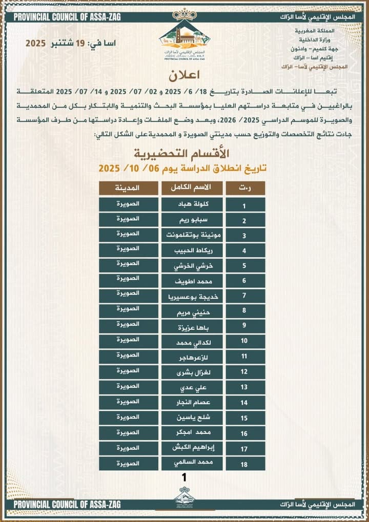 إعلان هام صادر عن المجلس الإقليمي لآسا الزاگ موجه لساكنة الإقليم